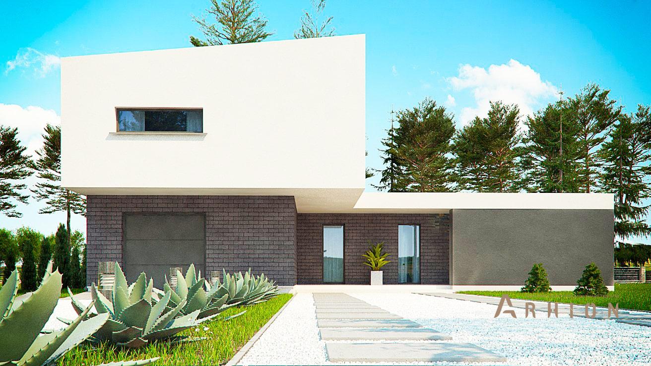 3. Проект двухэтажного дома в стиле хай-тек с плоской кровлей , zx70, площадью - 192 кв c балконом, гаражом